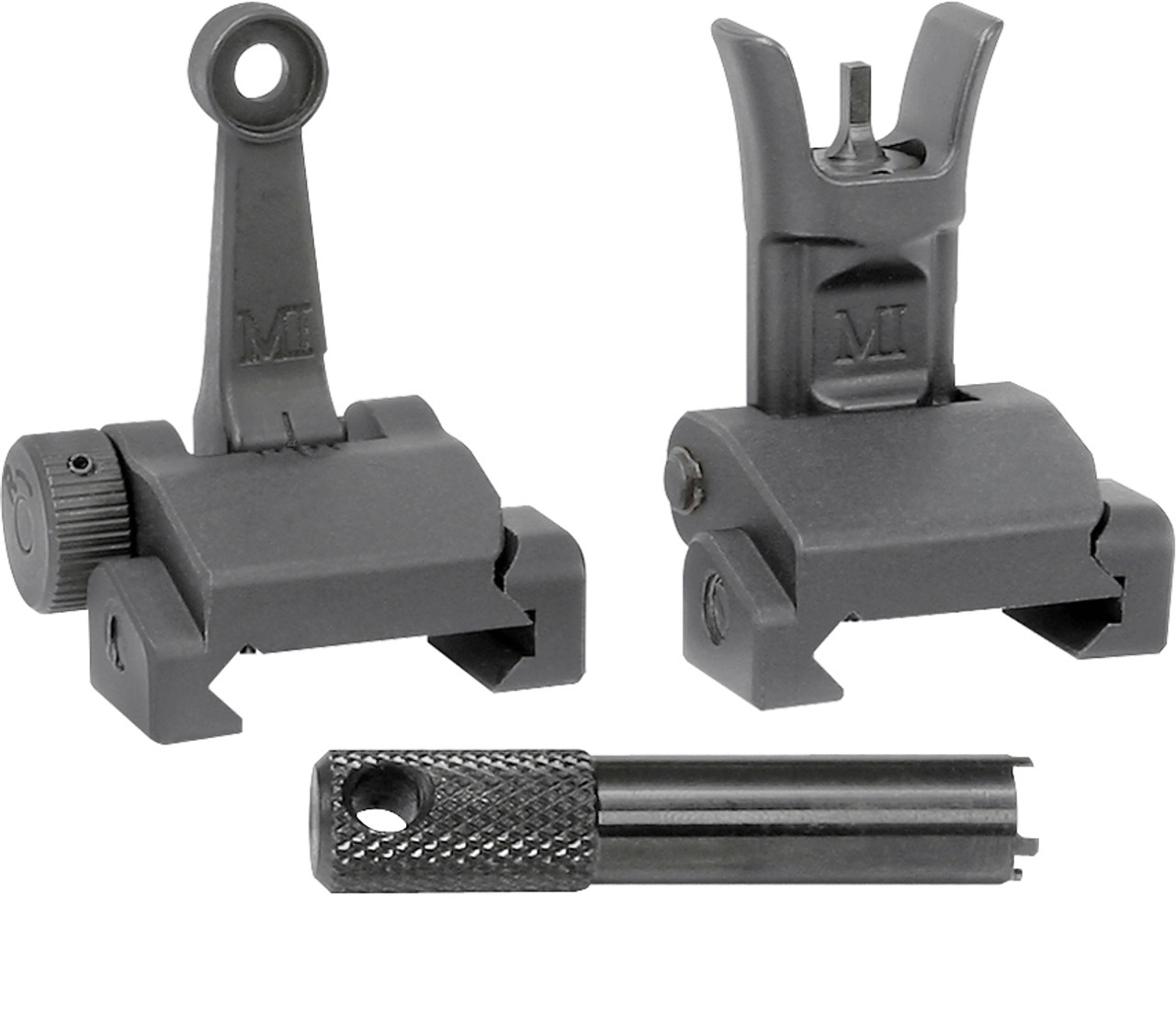 Midwest Industries Combat Rifle Sight Set for AR15/M4/M16 with A2 Front Sight Tool in black finish.