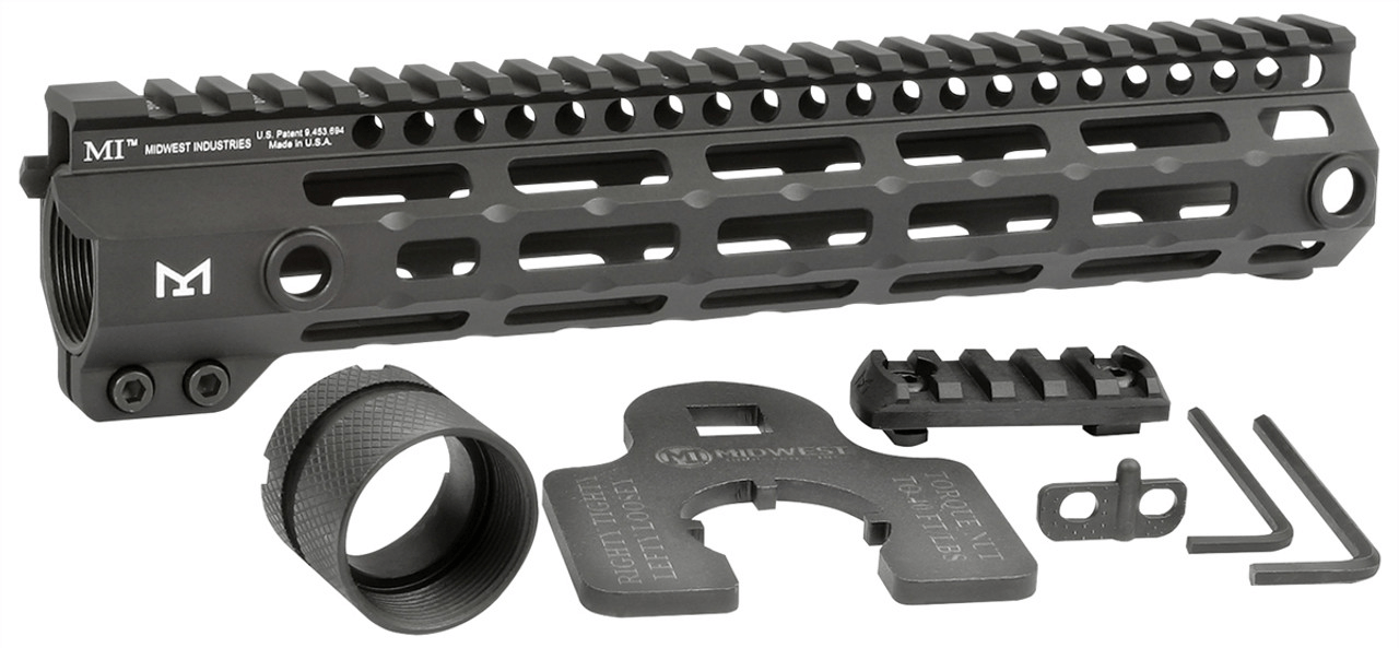 Midwest Industries G4 M-LOK handguard with accessories including barrel nut and rails, 6061 aluminum construction.