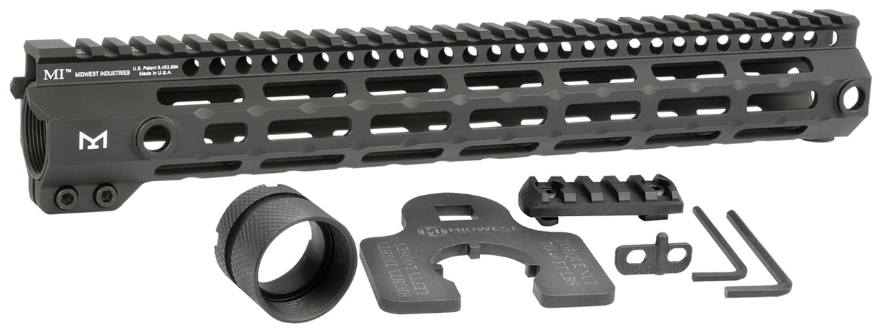 Midwest Industries G4 One Piece Free Float Handguard with M-LOK accessories and hardware, featuring 6061 aluminum and M-LOK slots.