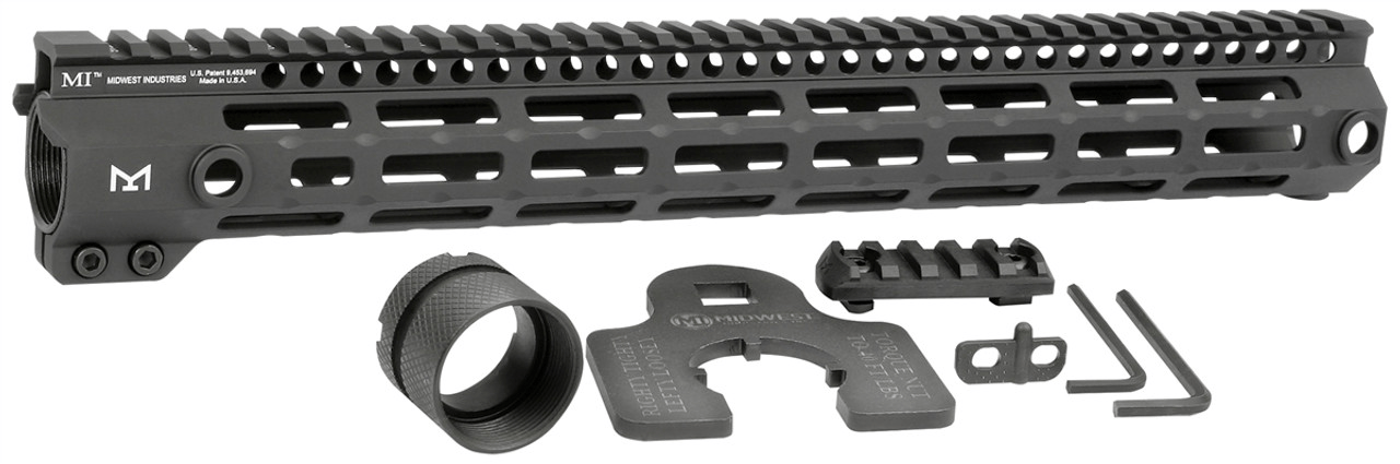 Midwest Industries G4 M-LOK free float handguard with accessories, 4140 heat treated, slim design and picatinny top rail.