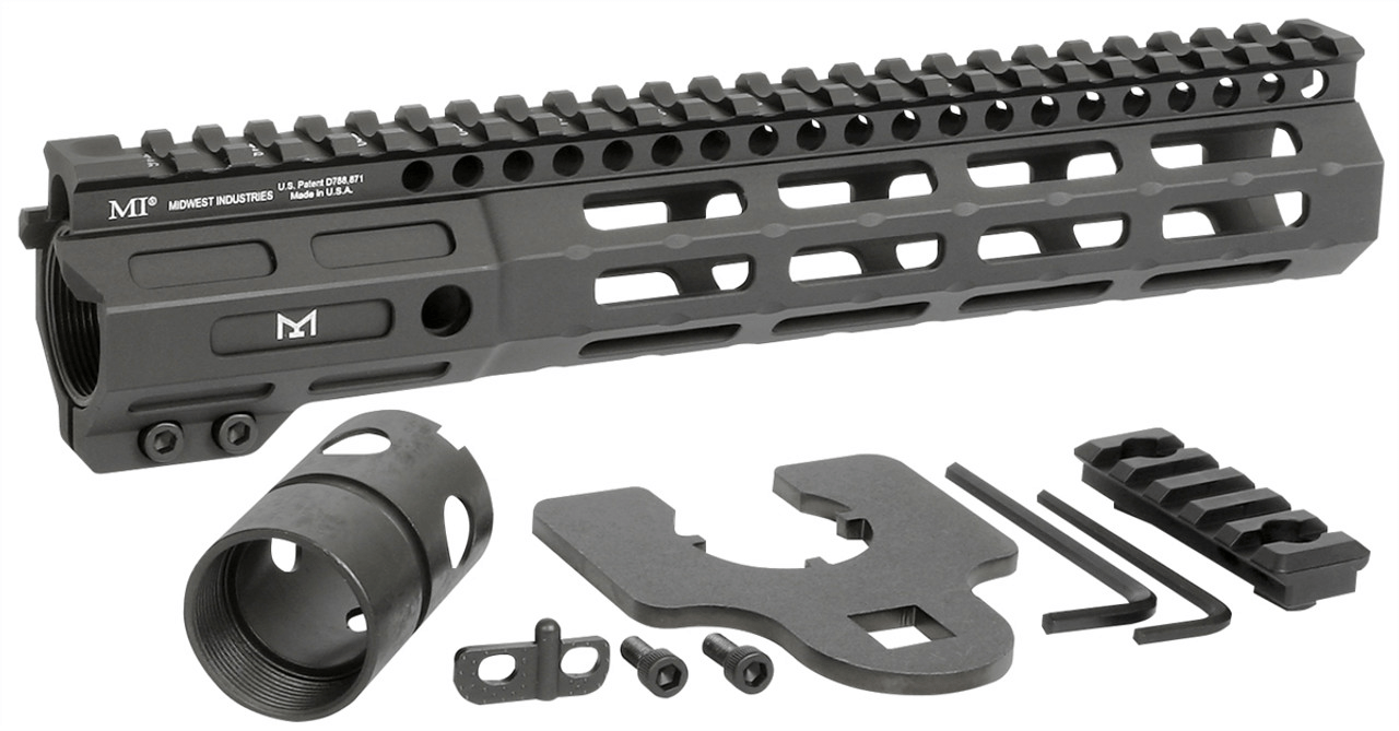 Midwest Industries Night Flight M-LOK Handguard with accessories, showcasing its ultra-rigid design and slim profile.