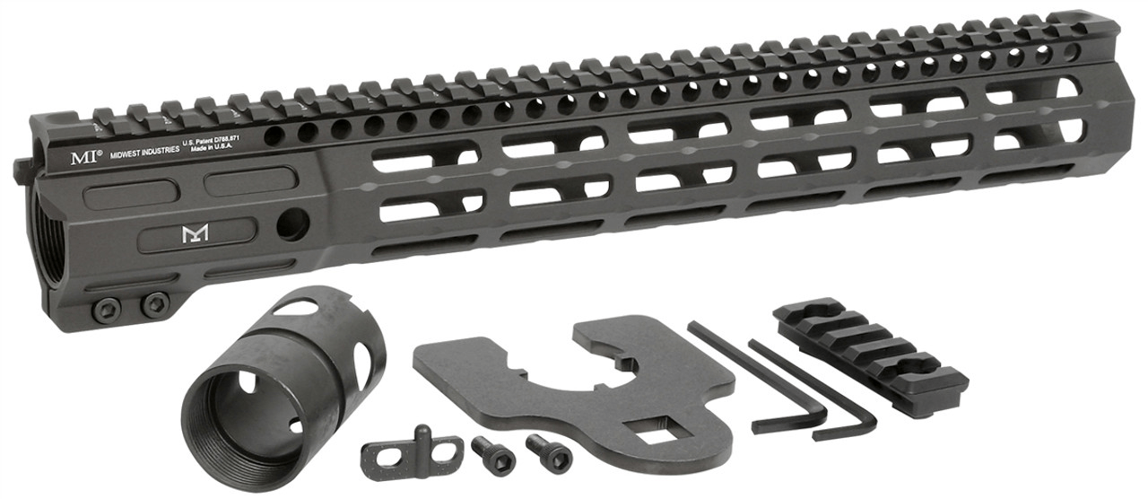 Midwest Industries Night Flight M-LOK Handguard with accessories, featuring a slim design and multiple M-LOK slots.