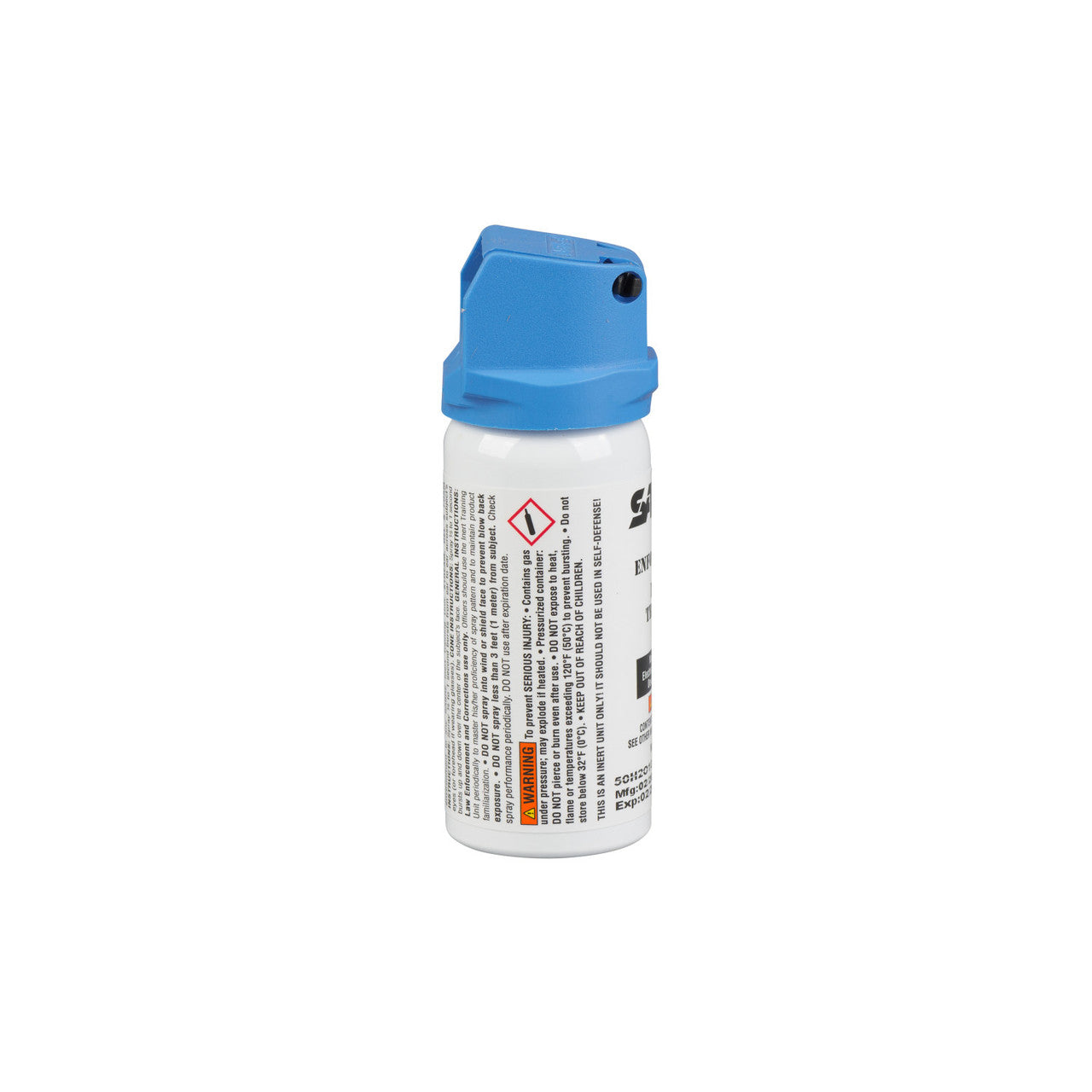 Spray can with blue nozzle on a white background