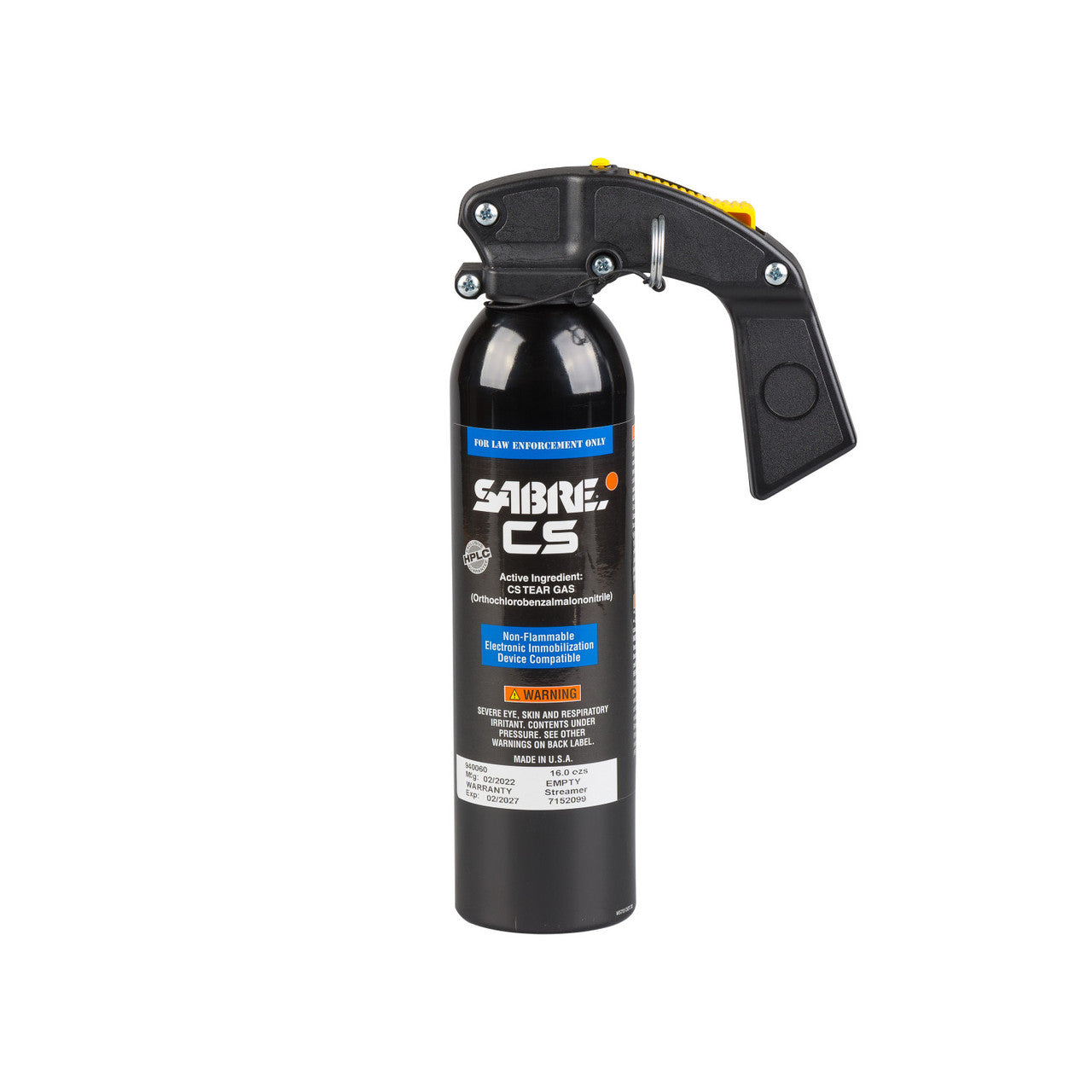 Sabre CS pepper spray canister on a white background