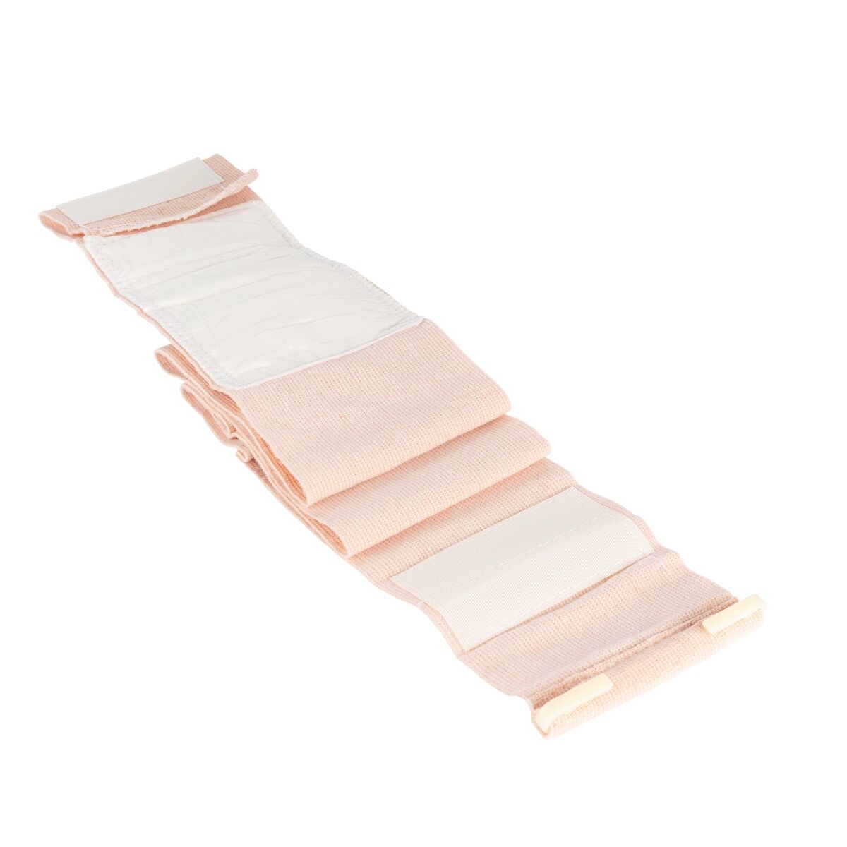 North American Rescue 4 inch Mini Emergency Trauma Dressing, unpackaged showing elastic bandage and non-adherent sterile pad