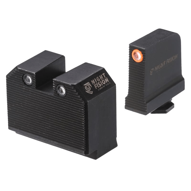 Night Fision Optics Ready Stealth Night Sight Set for Glock 17/19/34 showcasing bright Tritium aiming dots.