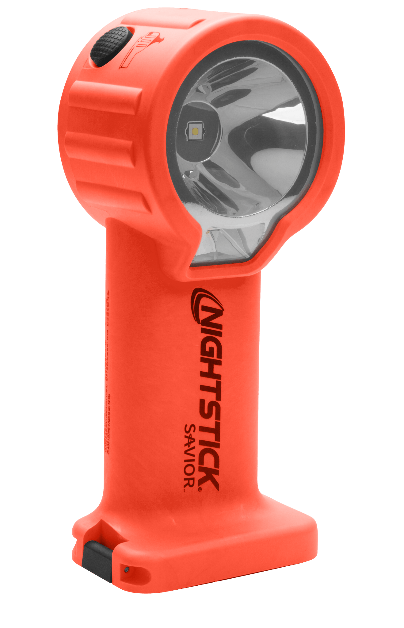 Nightstick Savior flashlight in bright orange, featuring a powerful beam and rugged design for safety and durability.
