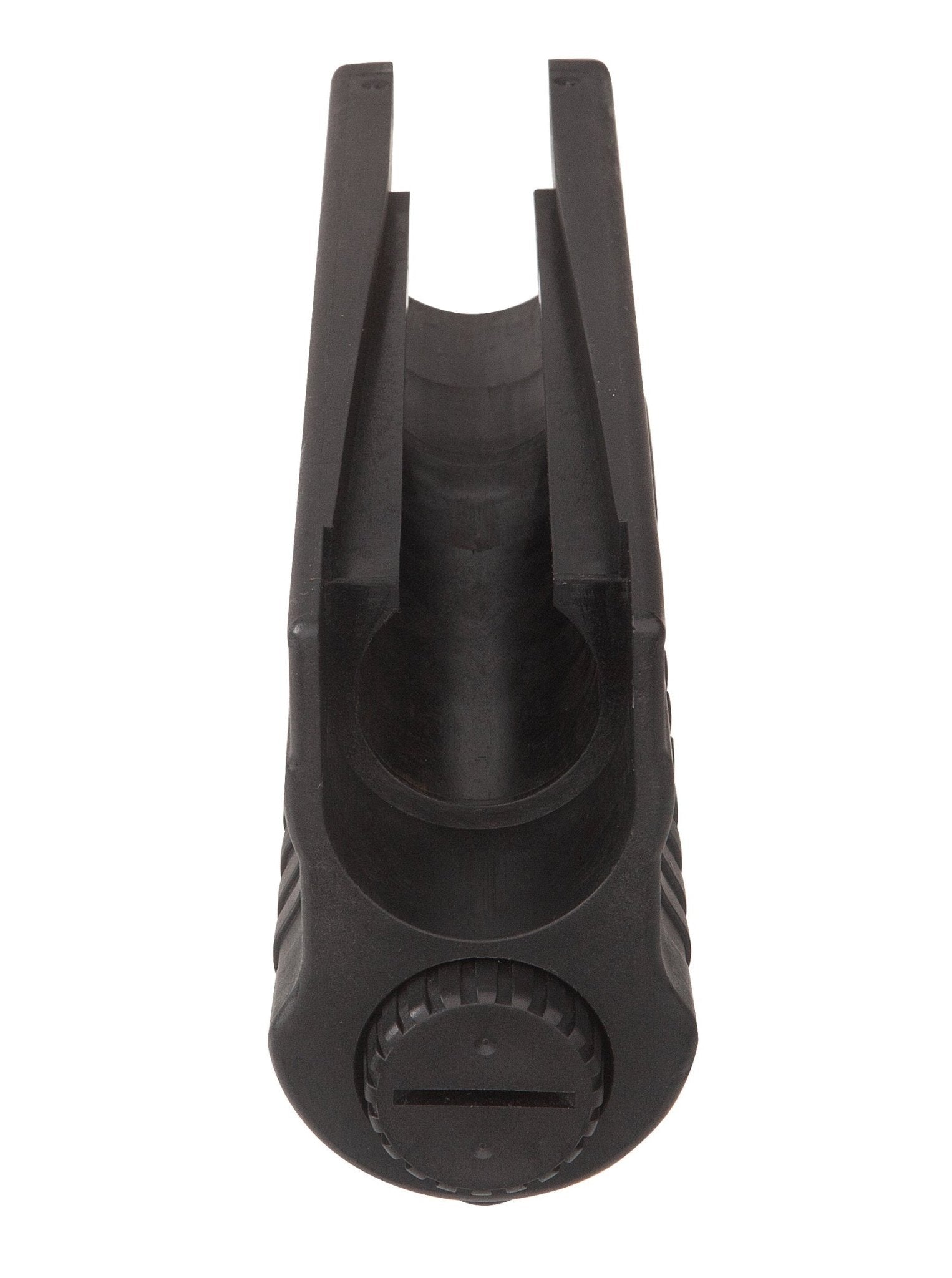 Top view of Nightstick SFL-11WL Shotgun Forend Light for Mossberg 500 590 Shockwave, 1200-lumen LED, waterproof black forend with rubber grip and included hardware