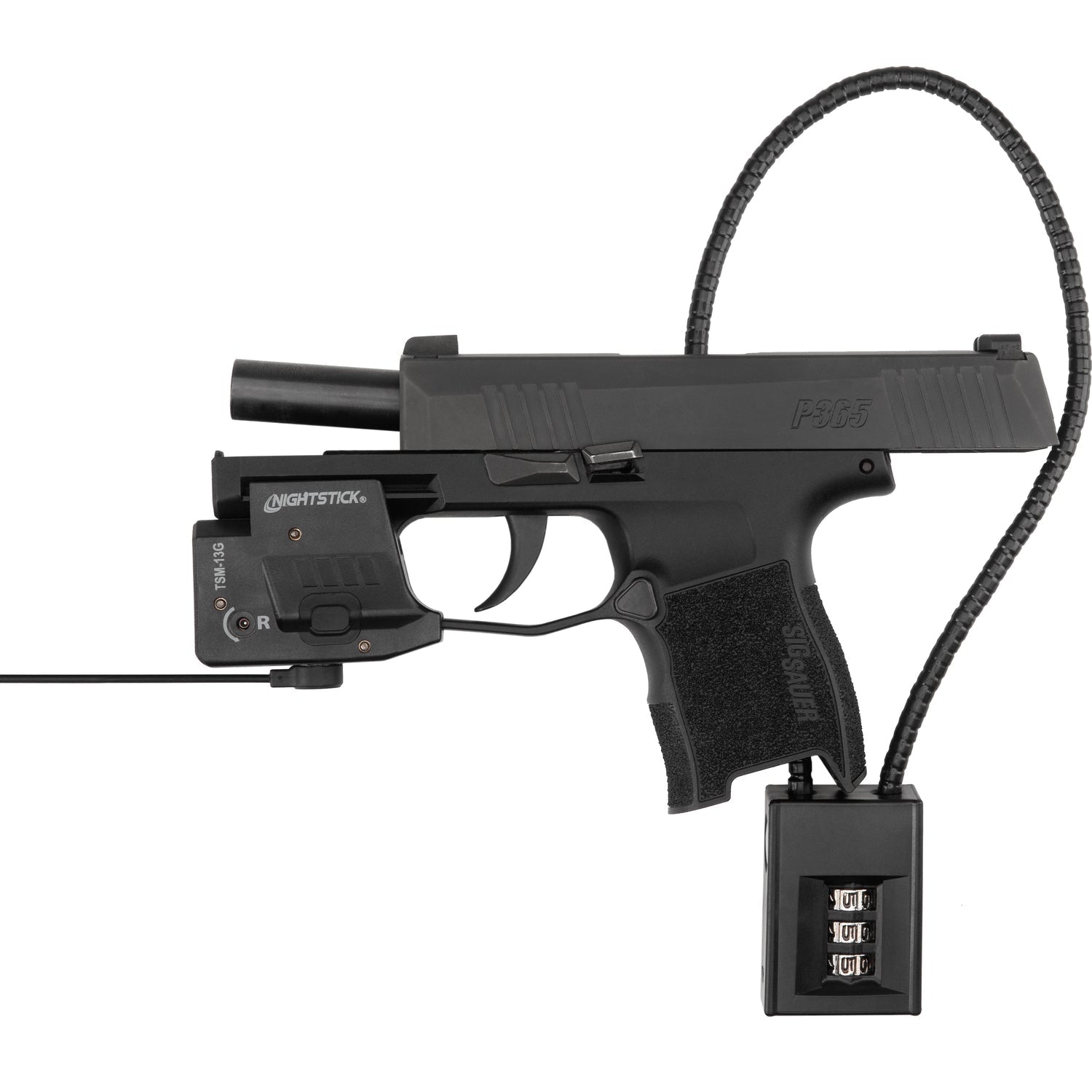 Nightstick TSM-13G on a Sig Sauer P365 charging with the MagMate USB cable