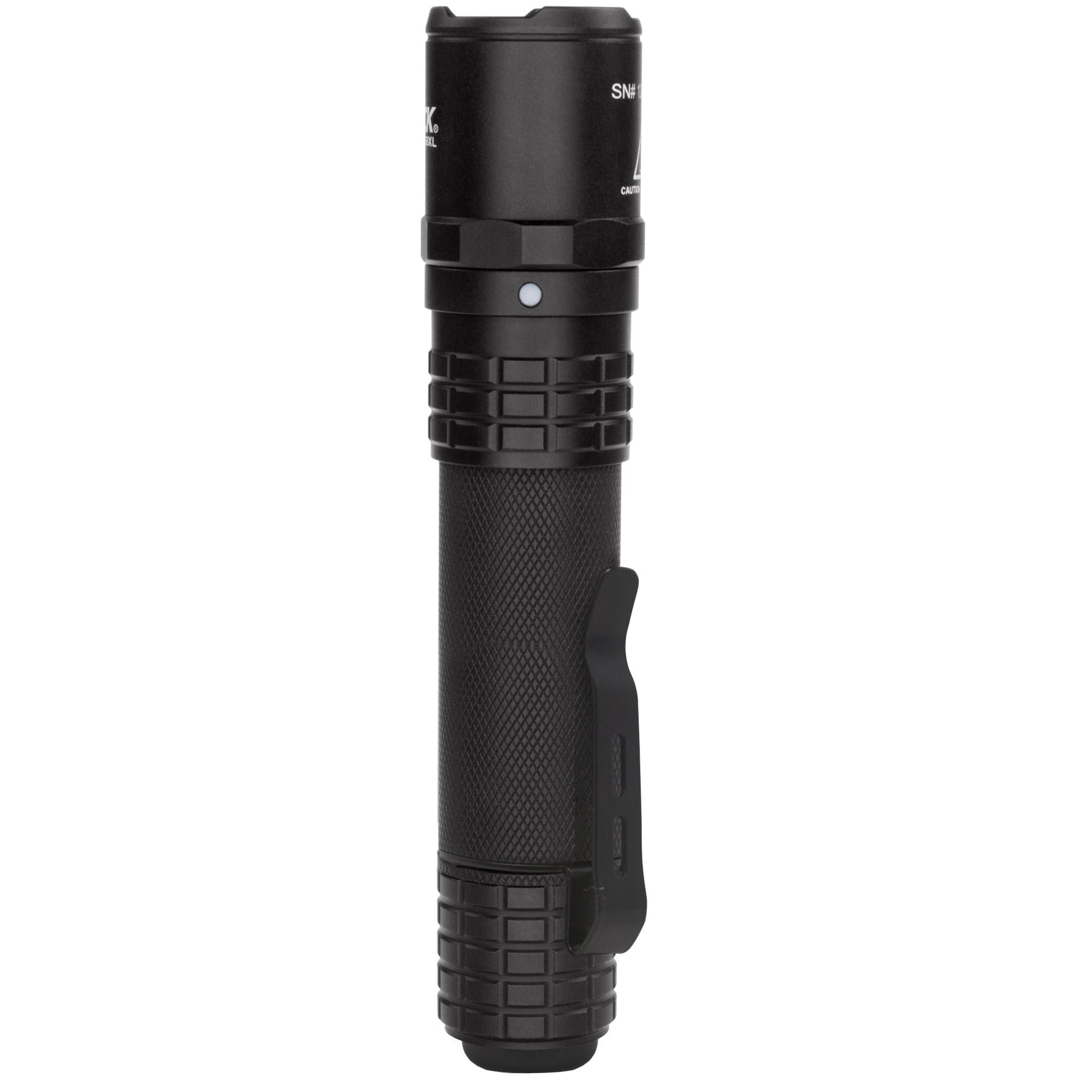 Nightstick USB-558XL tactical flashlight in black, straight-on right side profile view
