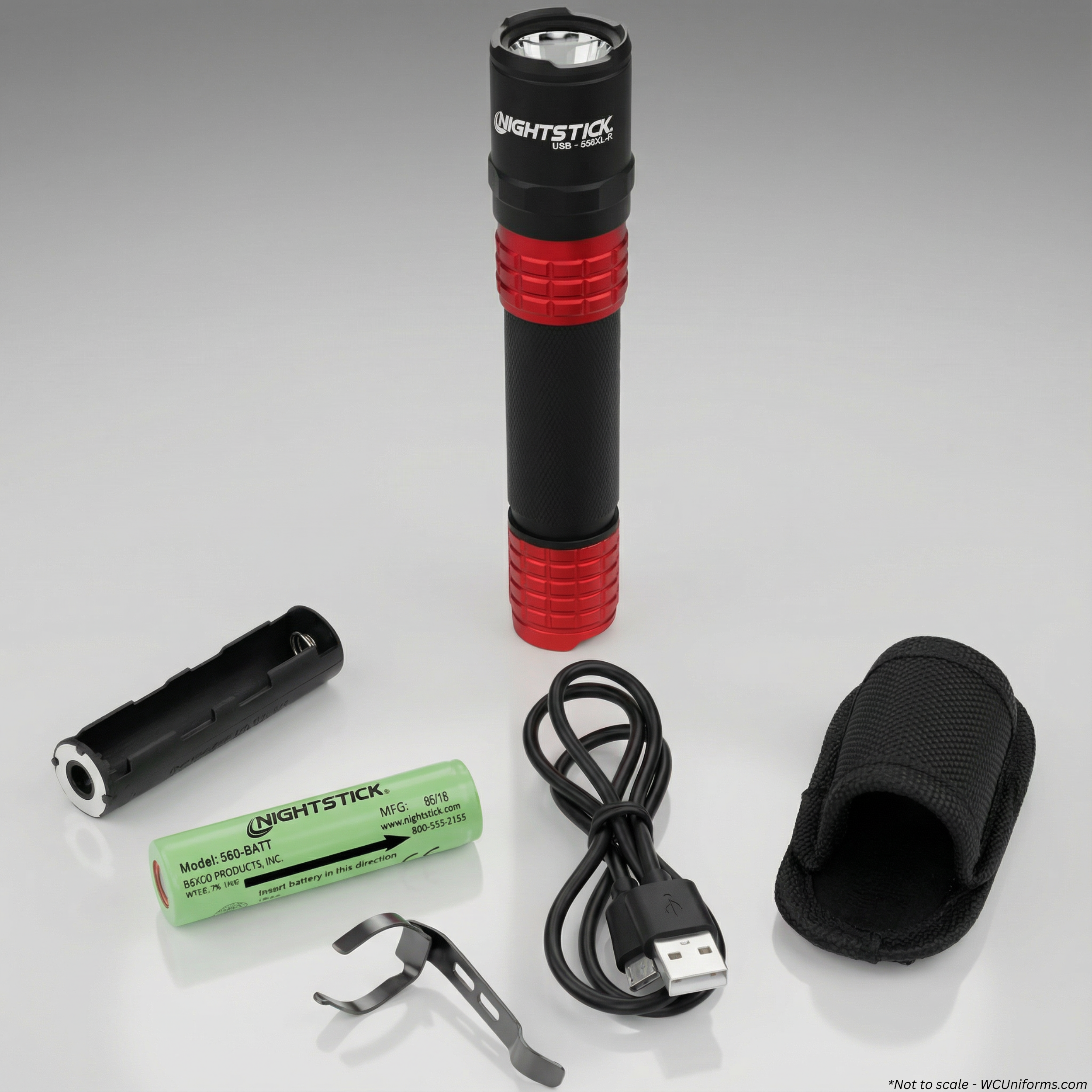 Nightstick USB-558XL-R USB rechargeable tactical flashlight in red, primary view