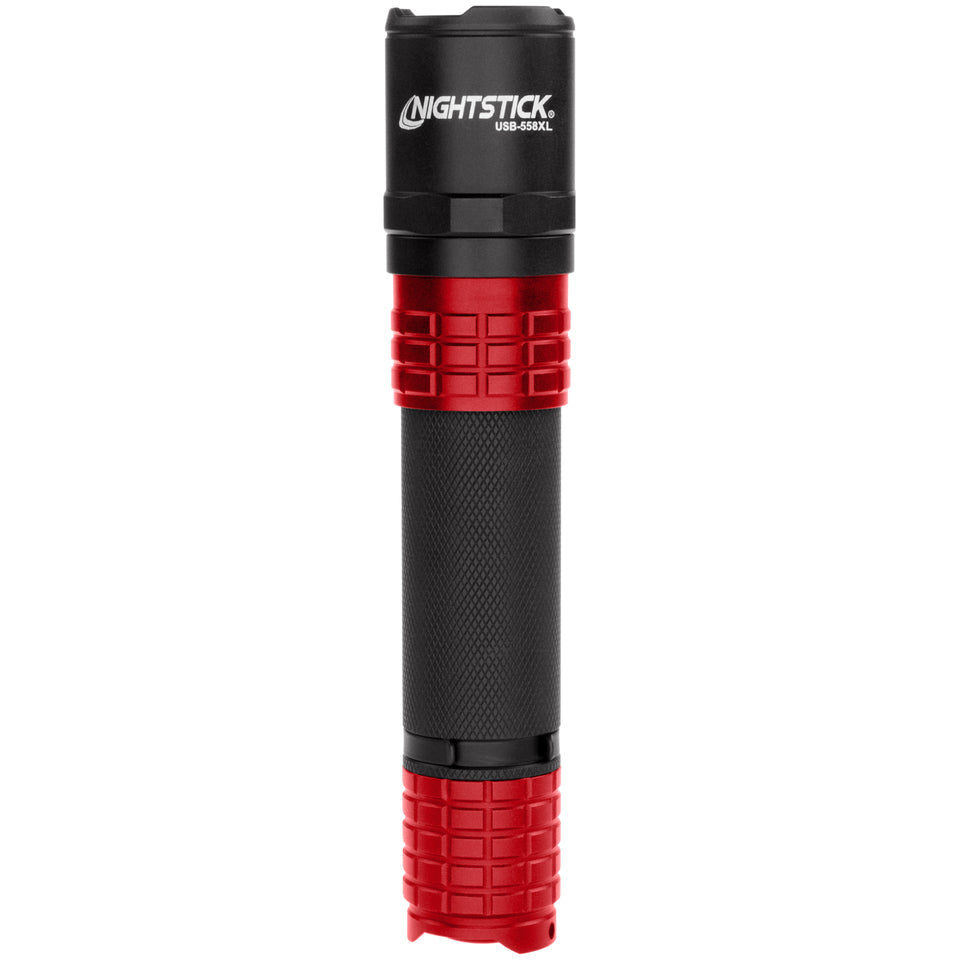 Nightstick USB-558XL-R USB rechargeable tactical flashlight in red, standard product view