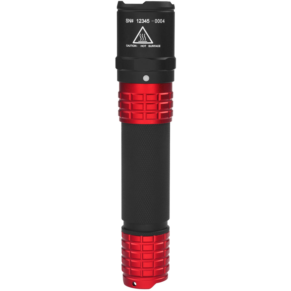 Nightstick USB-558XL-R tactical flashlight in red, straight-on rear view