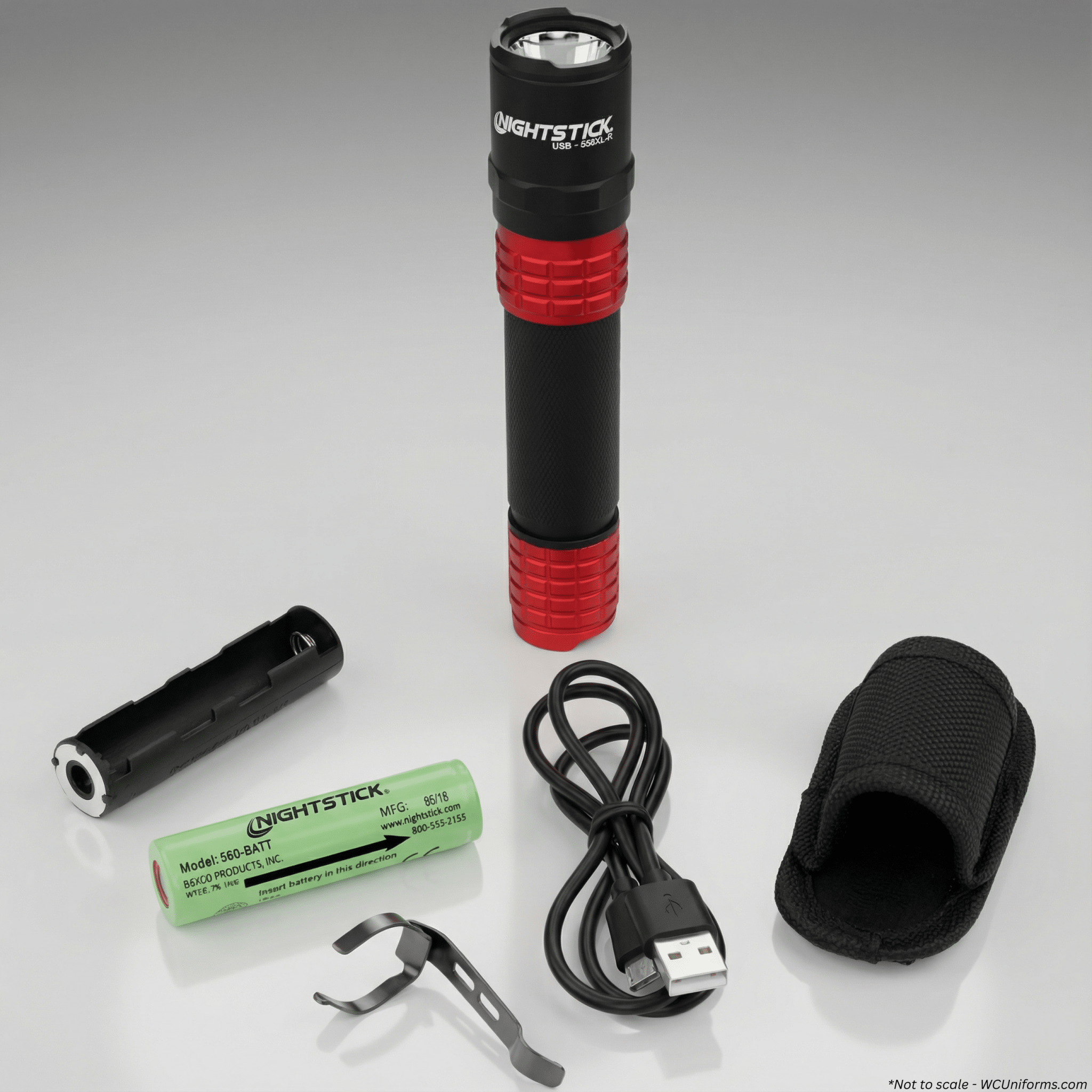 Nightstick USB-558XL-R USB rechargeable tactical flashlight in red, primary view