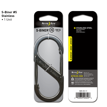 Nite Ize S-Biner #5 stainless steel carabiner, durable dual-gate design for secure holding and connection of gear and keys.