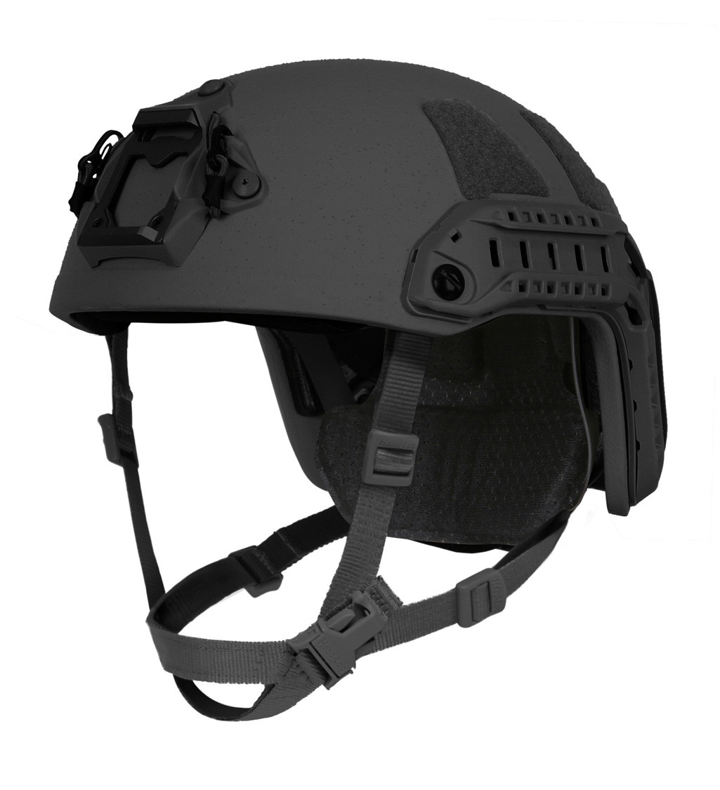 Ops-Core FAST XR High Cut Helmet in black with adjustable straps and attachment points for tactical gear.