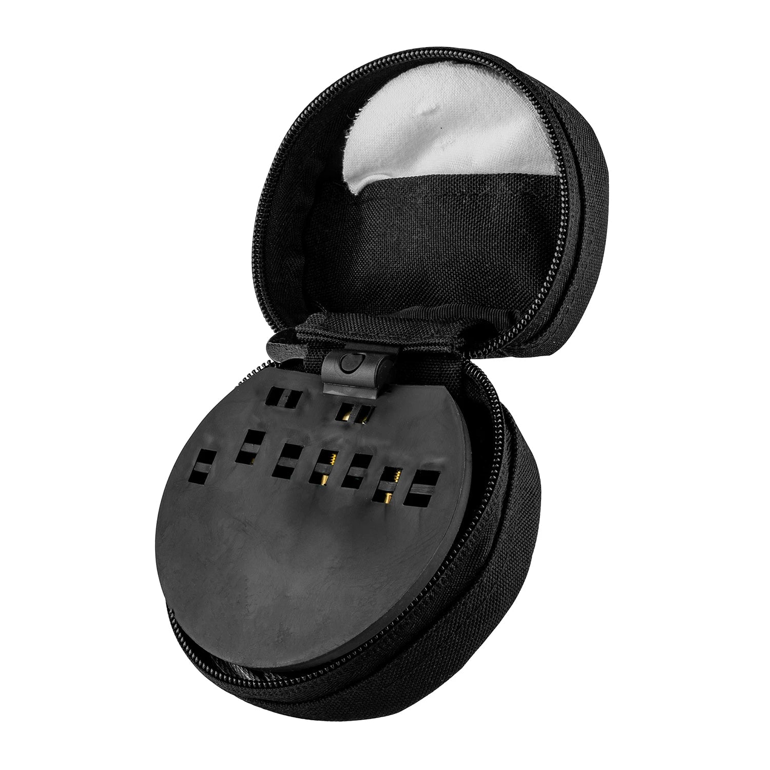 Open Otis FG-410 soft case showing the rear storage compartment and component holder