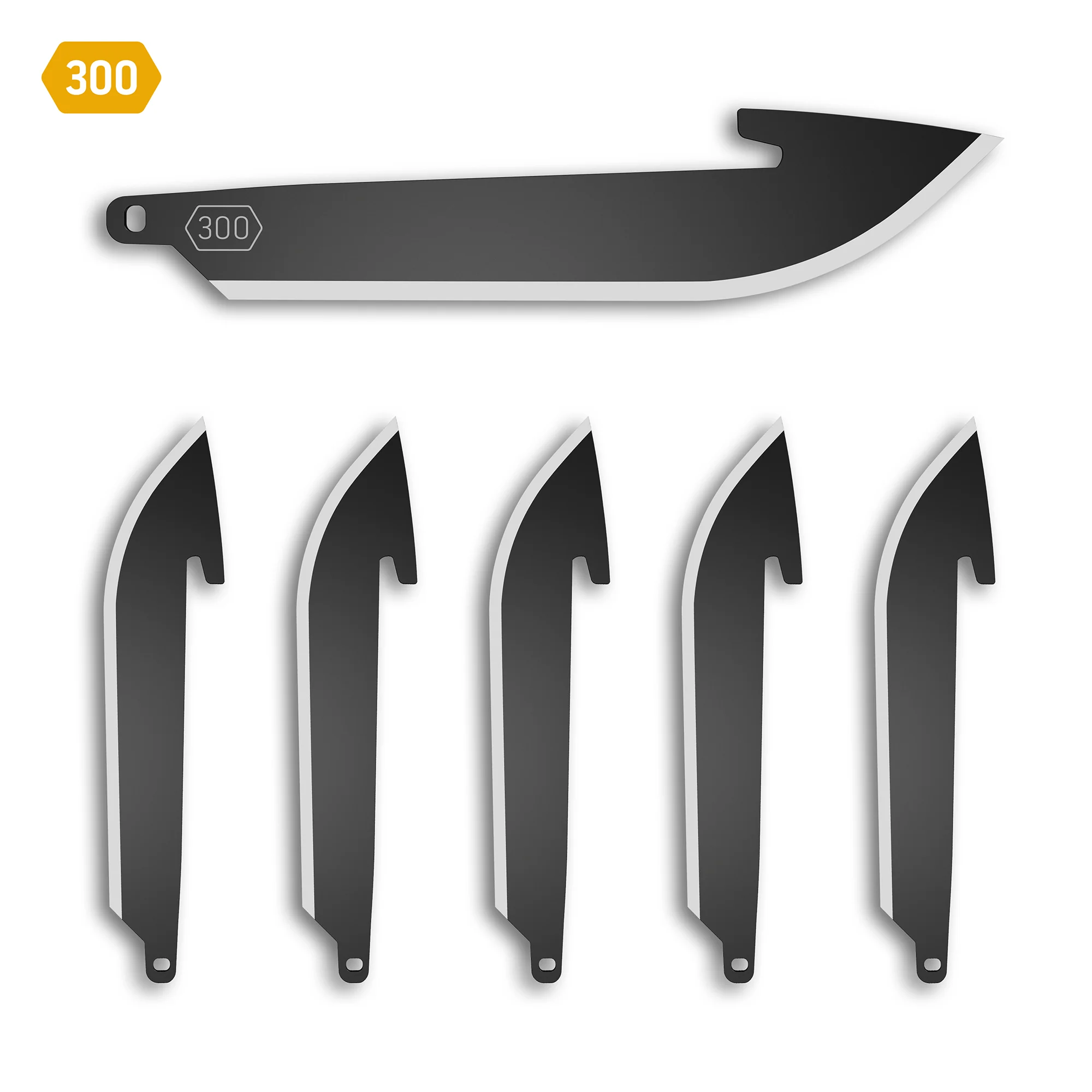 Outdoor Edge 3 DROP-POINT BLADE PACK with six black replacement blades for hunting and everyday carry.