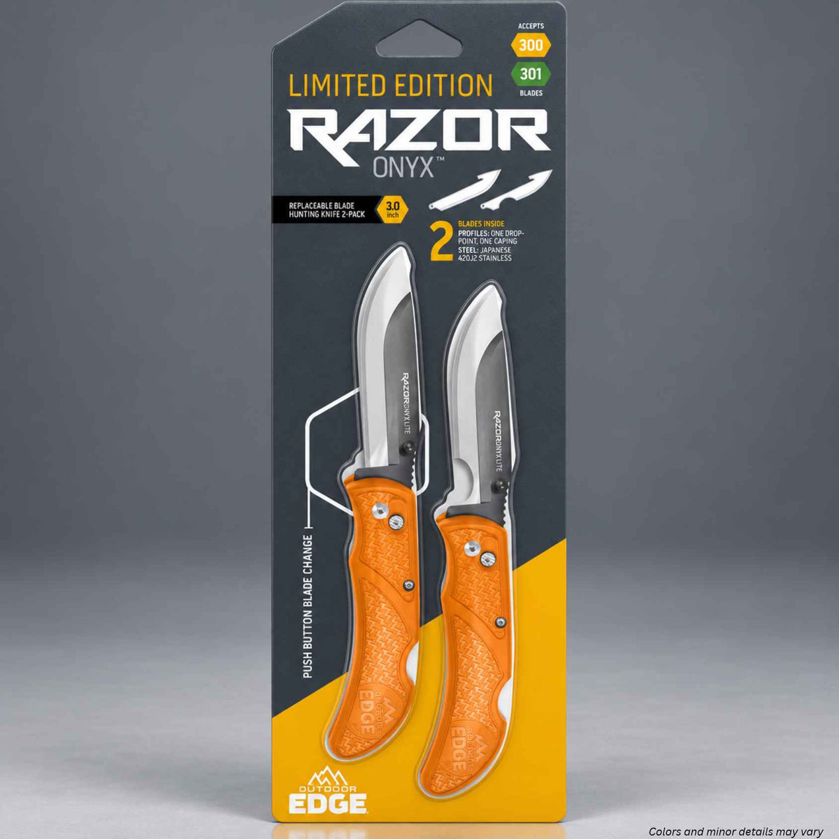 Outdoor Edge Limited Edition Razor Onyx P242OXB30-2C 3 inch replaceable blade hunting knife 2-pack, orange