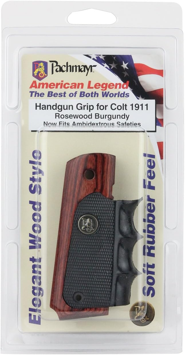 Pachmayr American Legend Colt 1911 Grips with Finger Grooves Wood in Rosewood or Charcoal - WCUniforms
