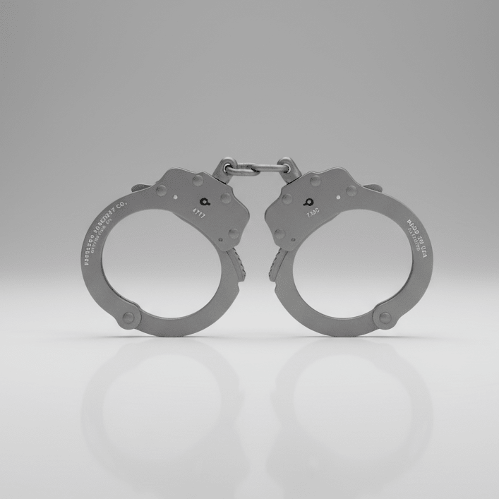 Peerless Handcuff Company Model 730C Superlite Chain Link Handcuff 4708/4709 Silver on a gray background