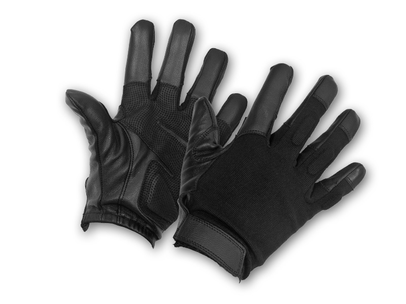 Perfect Fit Tactical 24/7 Leather Gloves featuring padded palms and spandex backing for comfort and flexibility.