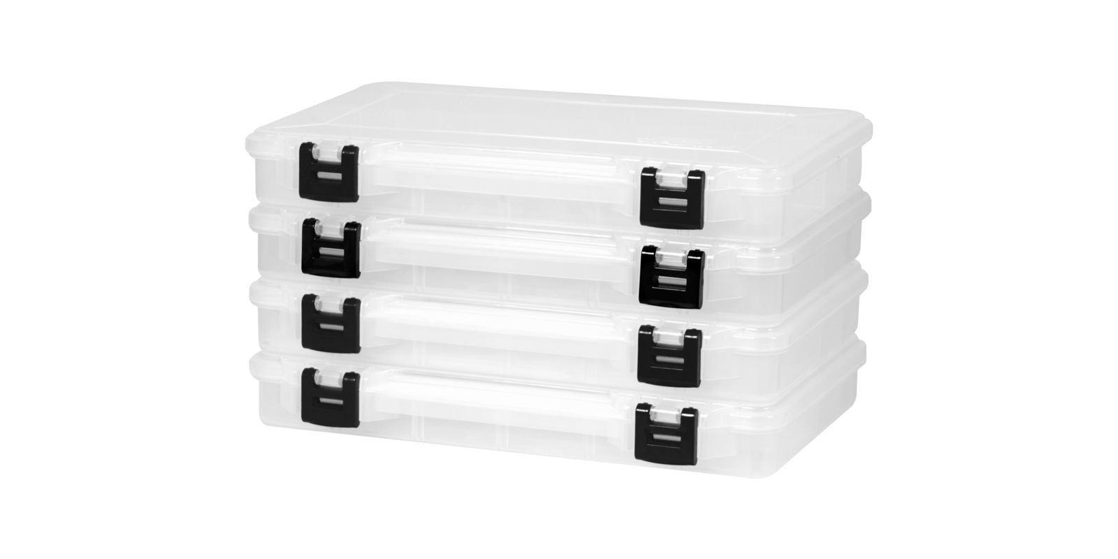 Plano 3700 StowAway tackle boxes in a convenient four-pack with adjustable dividers and ProLatch closures.
