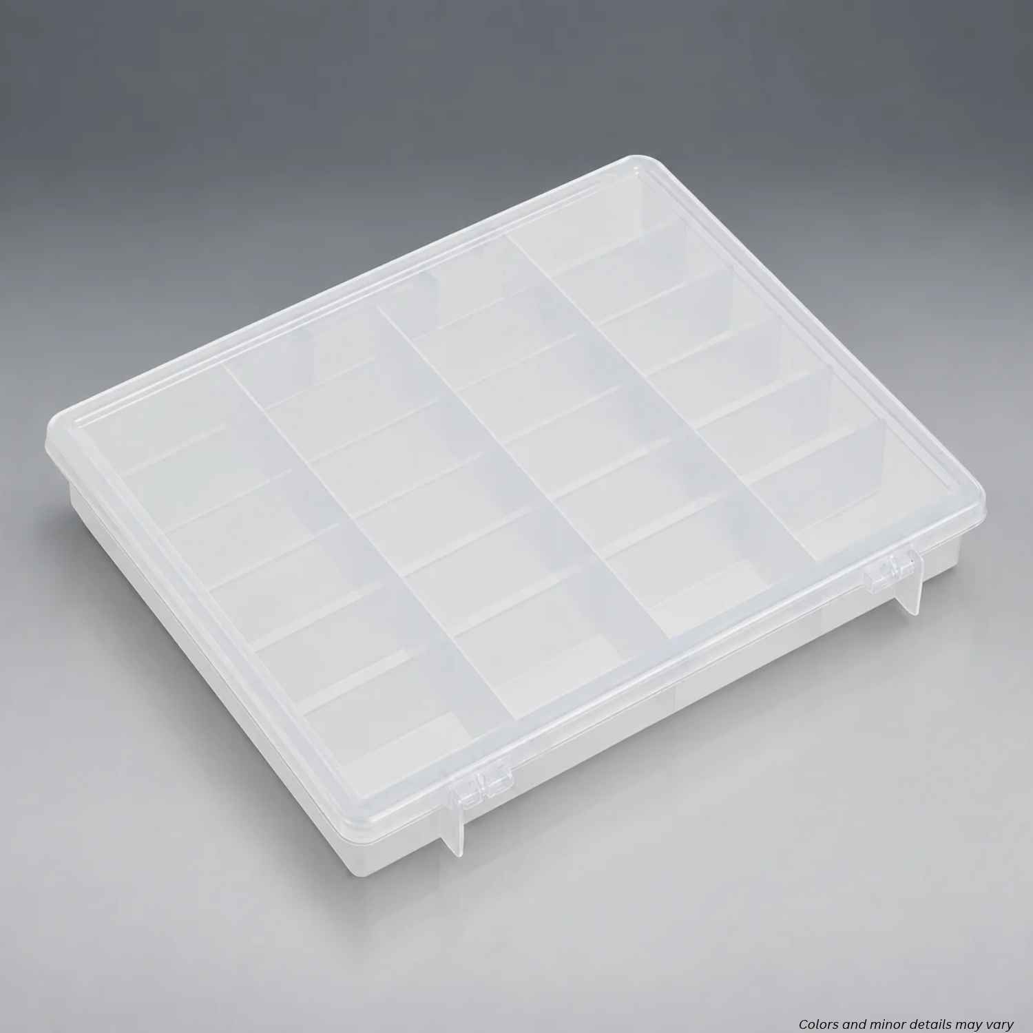 Plano Large Fixed StowAway 532430 closed at an angle with compartments visible through translucent lid