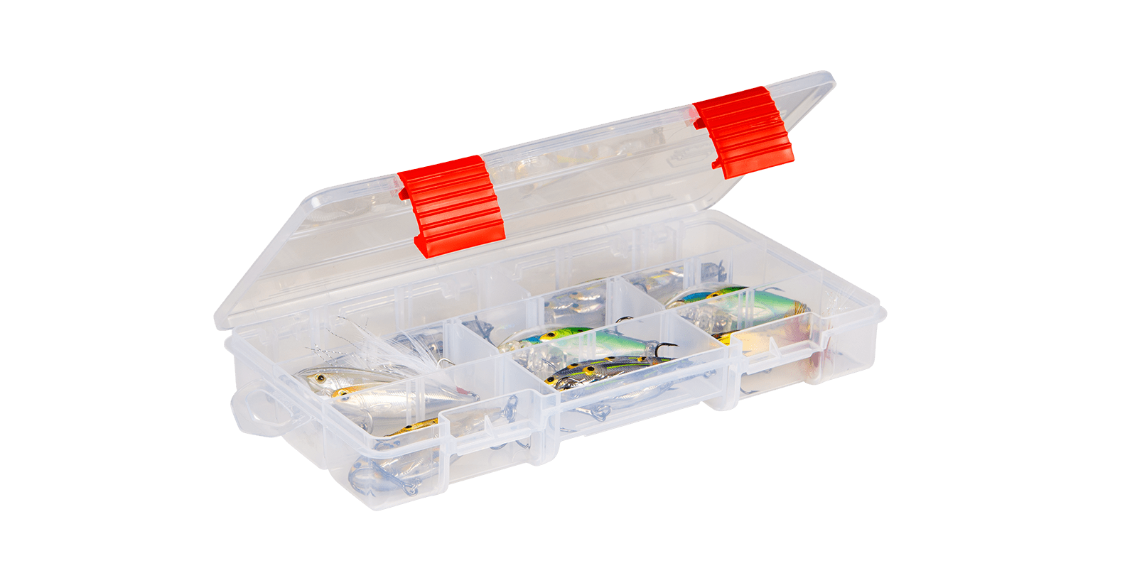 Plano Rustrictor 3500 tackle box with adjustable dividers, ideal for organizing fishing lures and accessories.