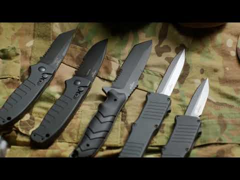 Hogue Ballista I Automatic Knife, Black Tanto Partially Serrated 64120