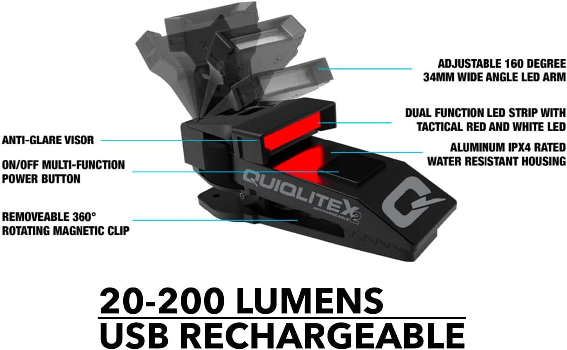 QuiqLite X2 USB Rechargeable Aluminum Housing 20 - 200 Lumens White/Red or White/White - WCUniforms