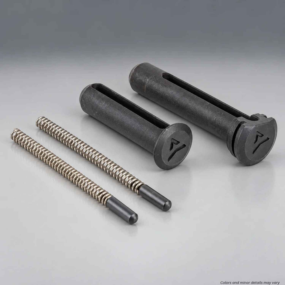 Radian R0077 AR15 takedown and pivot pin set with engraved logo heads, two detents, and two springs