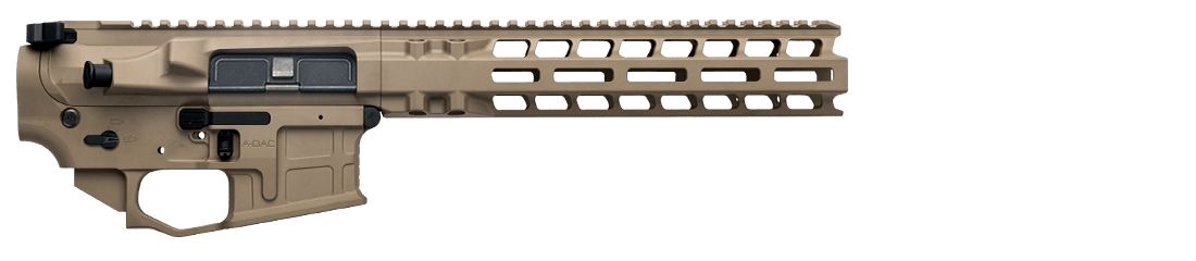 Radian Builder Kit showcasing the tan Billet Upper Receiver with Hand Guard and M-LOK interface for enhanced modularity.