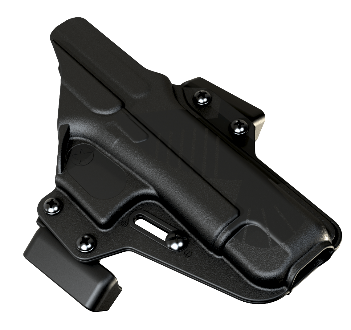 Raven Concealment Perun Strongside OWB Holster in black, designed for optimal concealment and comfort.
