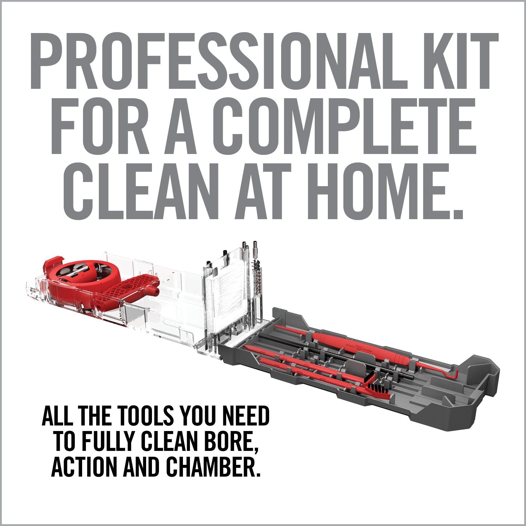 Cleaning kit for firearms with text on a white background