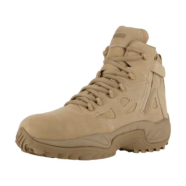 Tan tactical boot on a white background