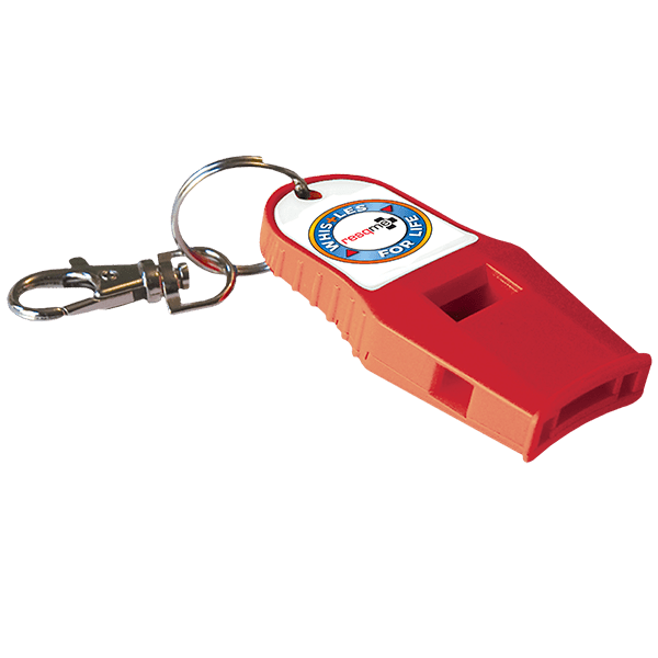 Resqme Whistle For Life Emergency Safety Whistle in multiple colors, MPN RQWFL

Red whistle with a keyring on a white background