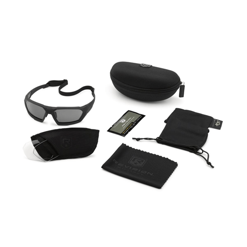 Revision Military Shadowstrike ballistic sunglasses kit with case, lens, and cleaning cloth for tactical protection.