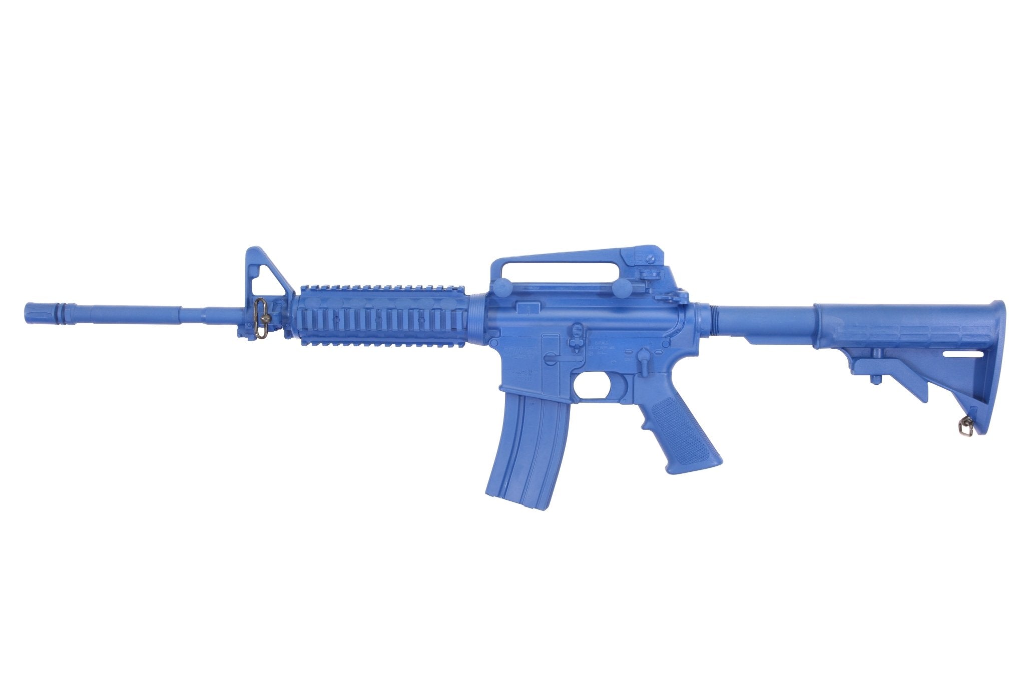 Blue training rifle on a white background