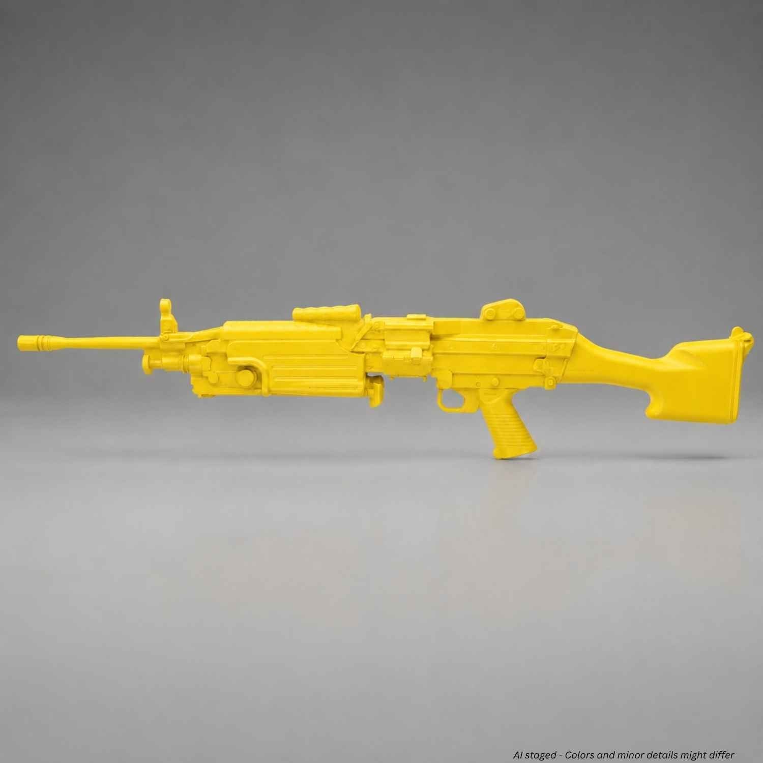 Rings BlueGuns FN M249 SAW FSM249Y training replica in yellow, side view for firearms training use