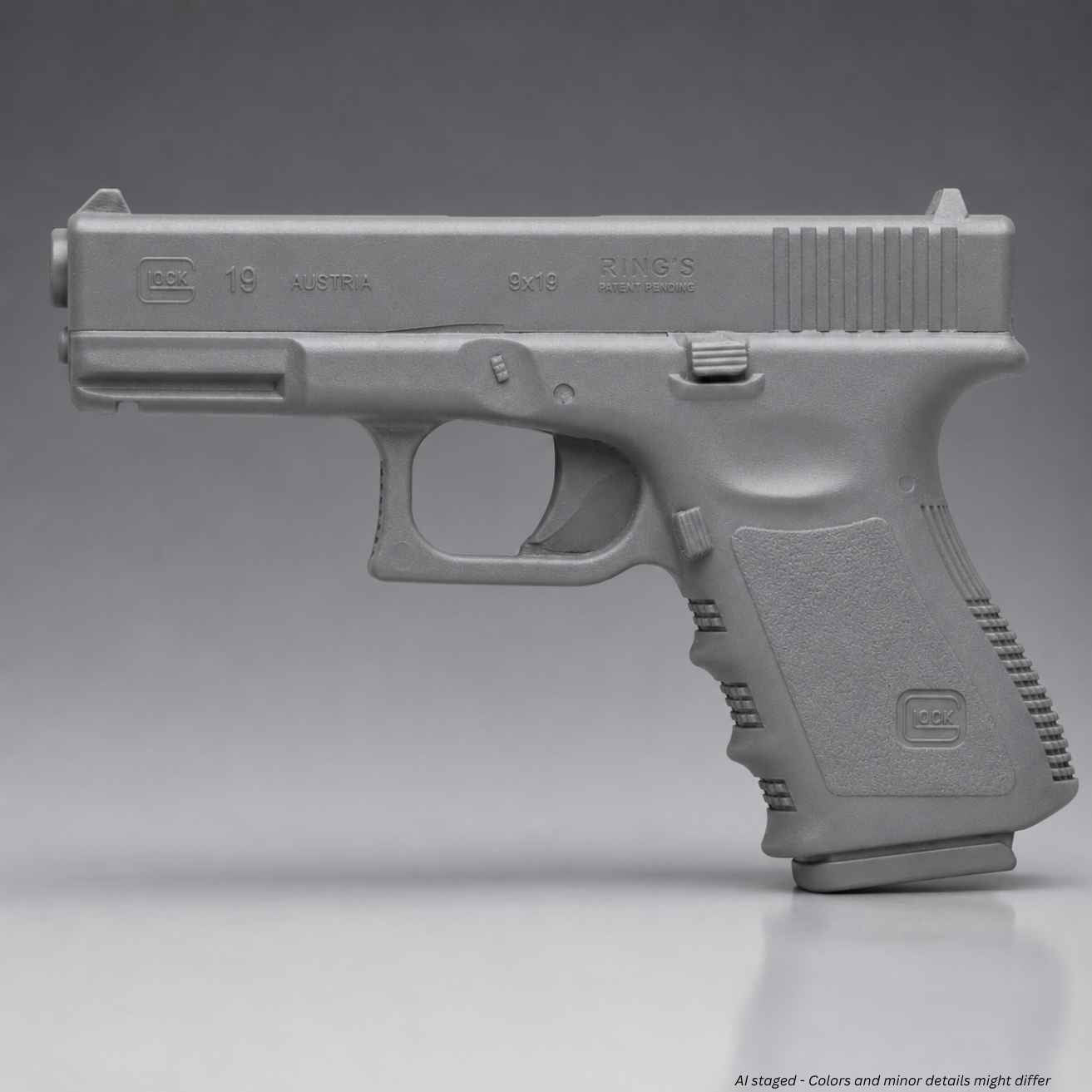 Rings BlueGuns Glock 19 23 32 Generation 3 training gun in cool gray, side view