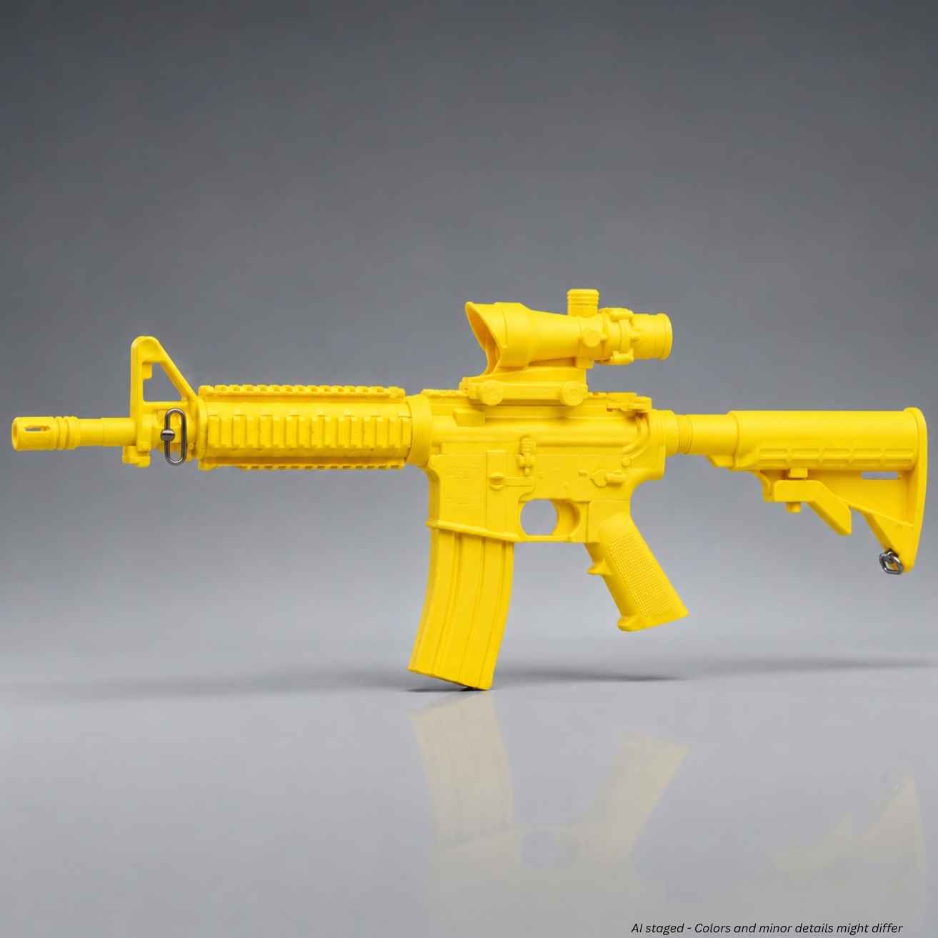 Ring's BlueGuns M4 Commando flat top training rifle with ACOG sight in yellow