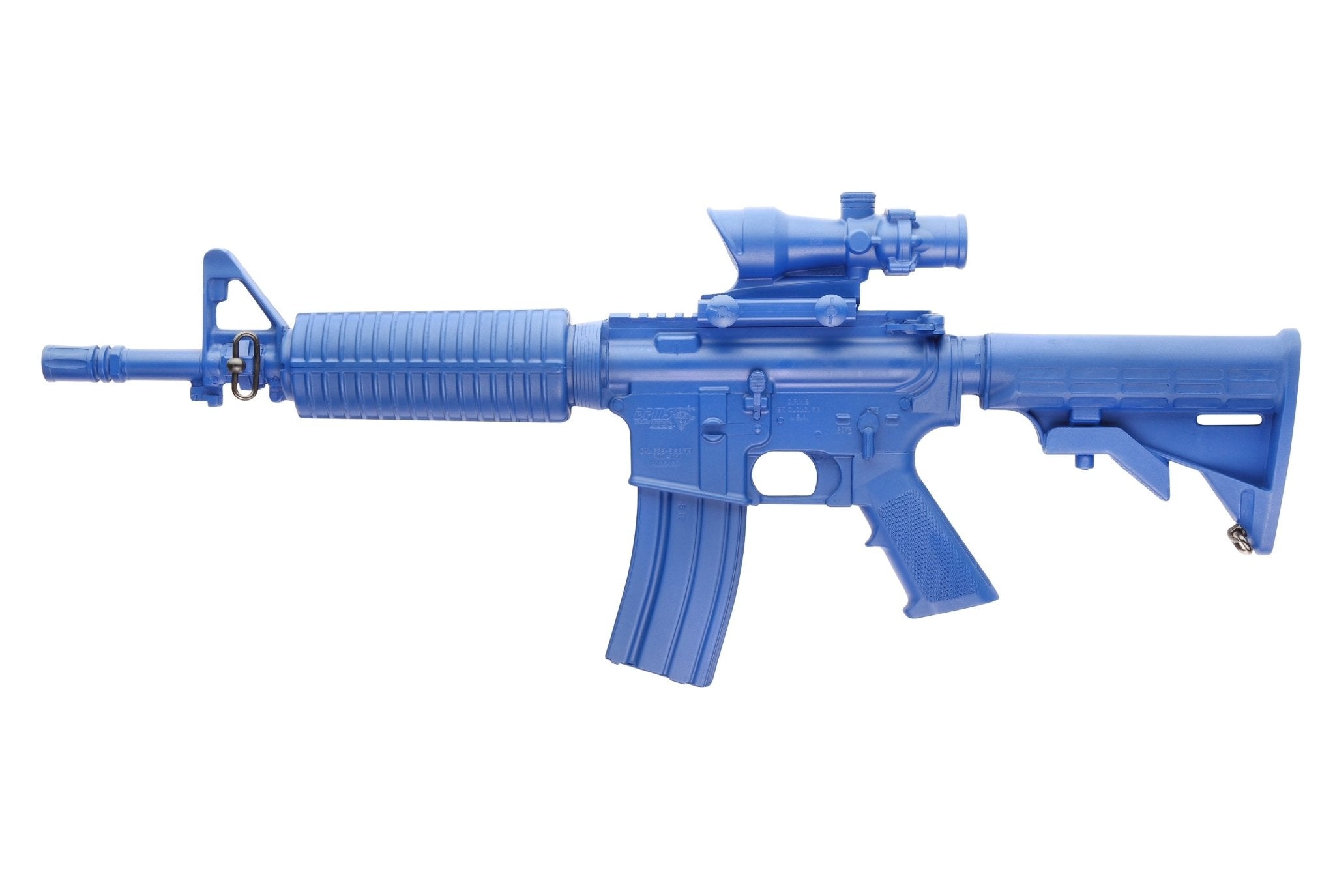 Rings BlueGuns M4 Commando ACOG training gun in blue, full profile on white background