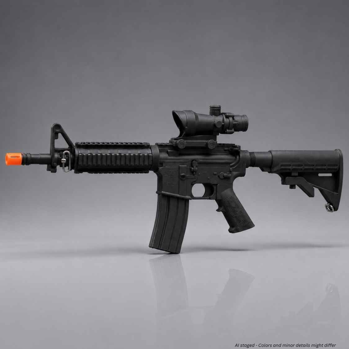 Ring's BlueGuns M4 Commando flat top training rifle with ACOG sight in black