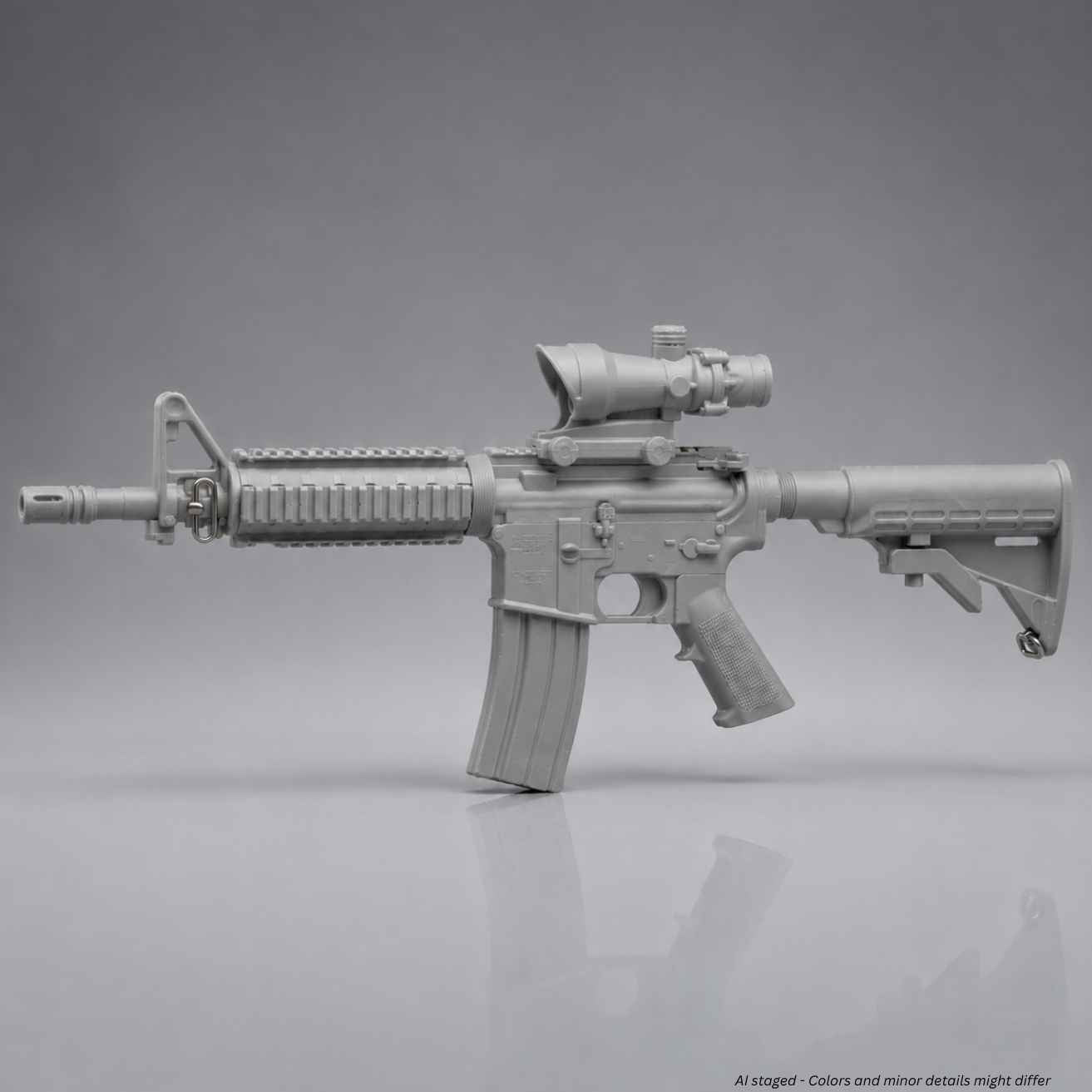 Ring's BlueGuns M4 Commando flat top training rifle with ACOG sight in gray