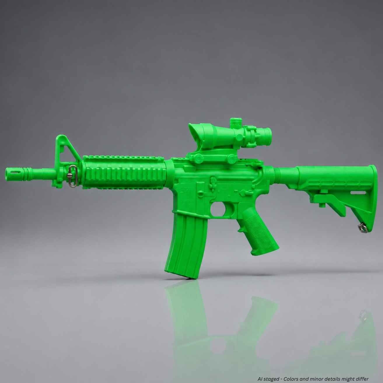 Ring's BlueGuns M4 Commando flat top training rifle with ACOG sight in green