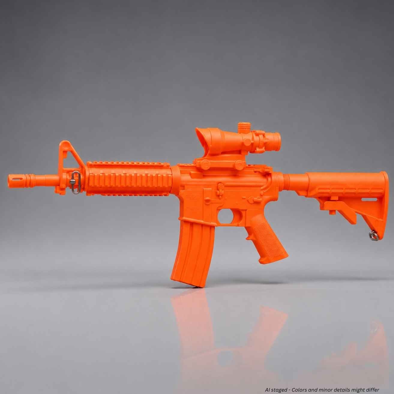 Ring's BlueGuns M4 Commando flat top training rifle with ACOG sight in orange