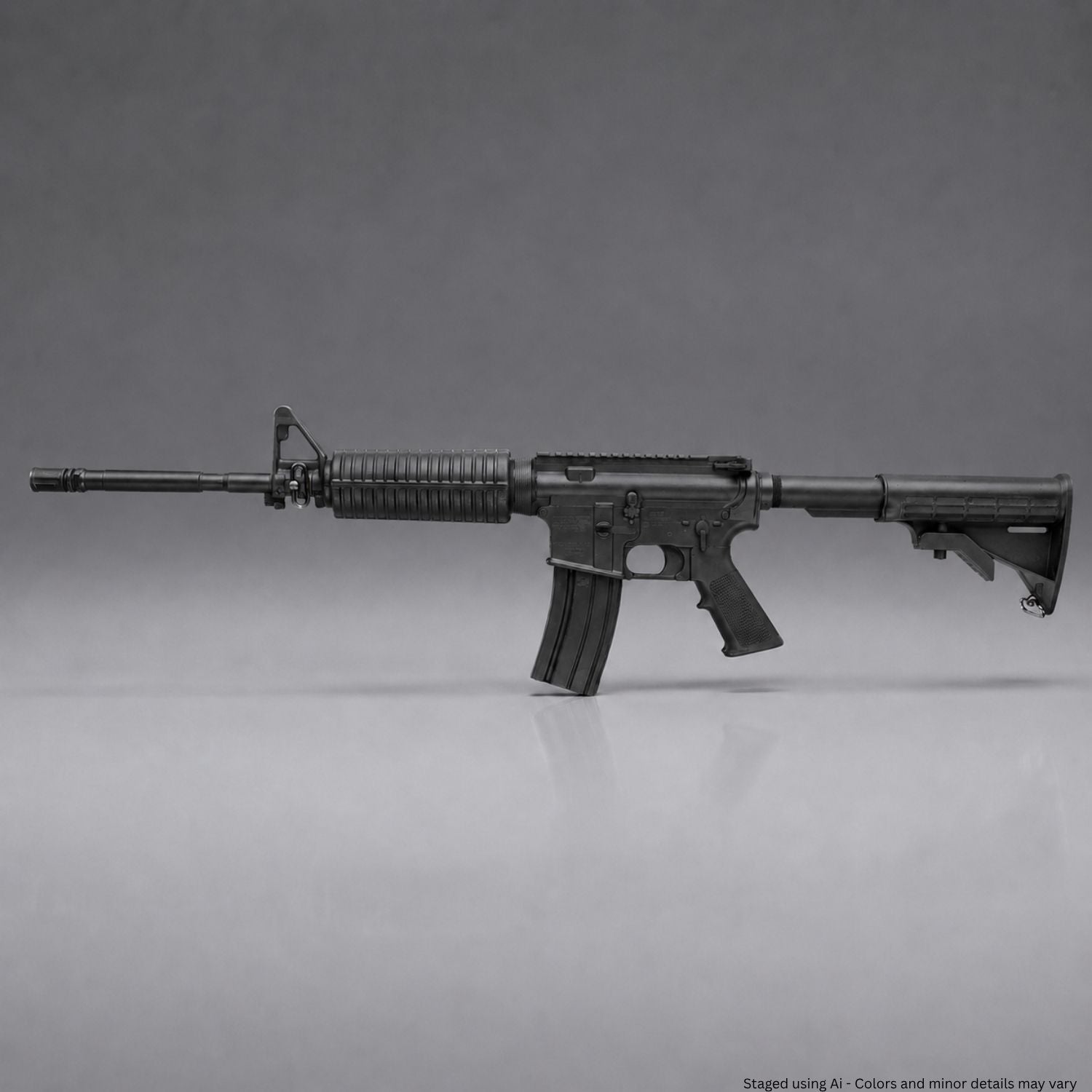 Black training rifle on a gray background
