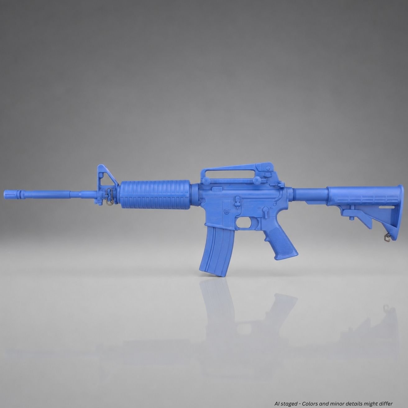 Ring's BlueGuns FSM4 M4 standard training rifle in blue, side profile view