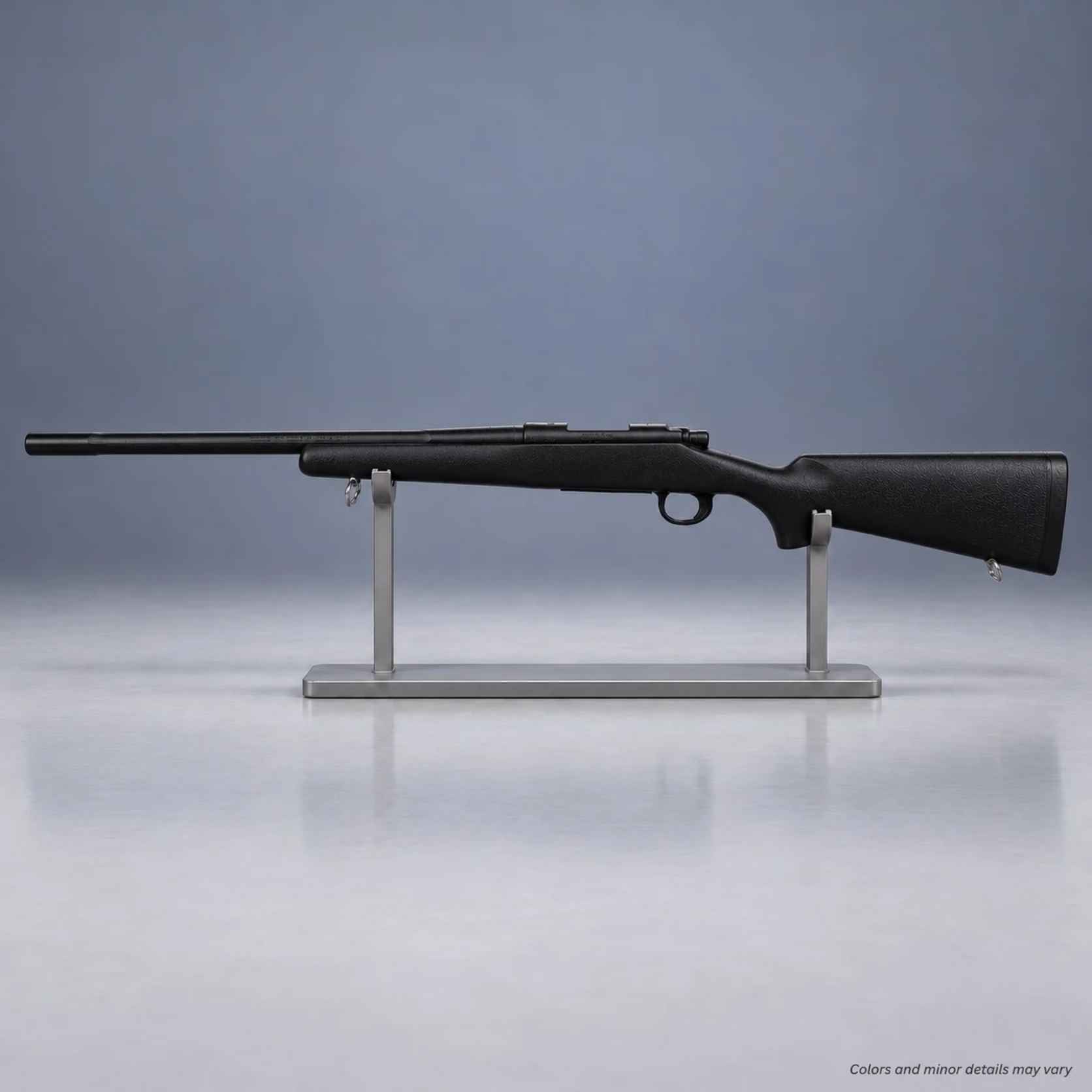 Black Ring's BlueGuns Remington 700 FS700B bolt action training rifle replica on a display stand